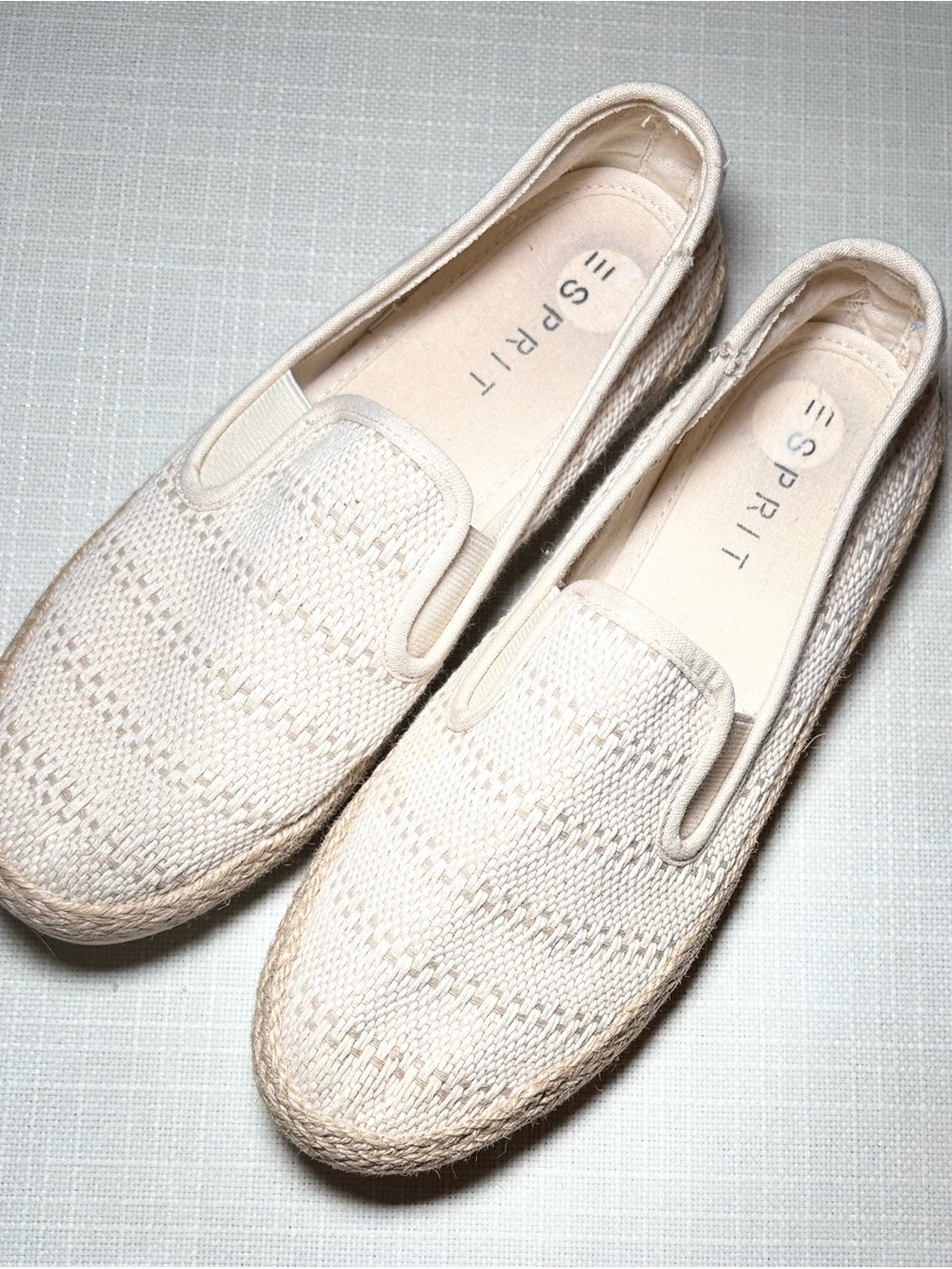 Esprit Cream Woven Espadrille Flats Coastal Boho Slip On Shoes Neutral Summer - Picture 3 of 8